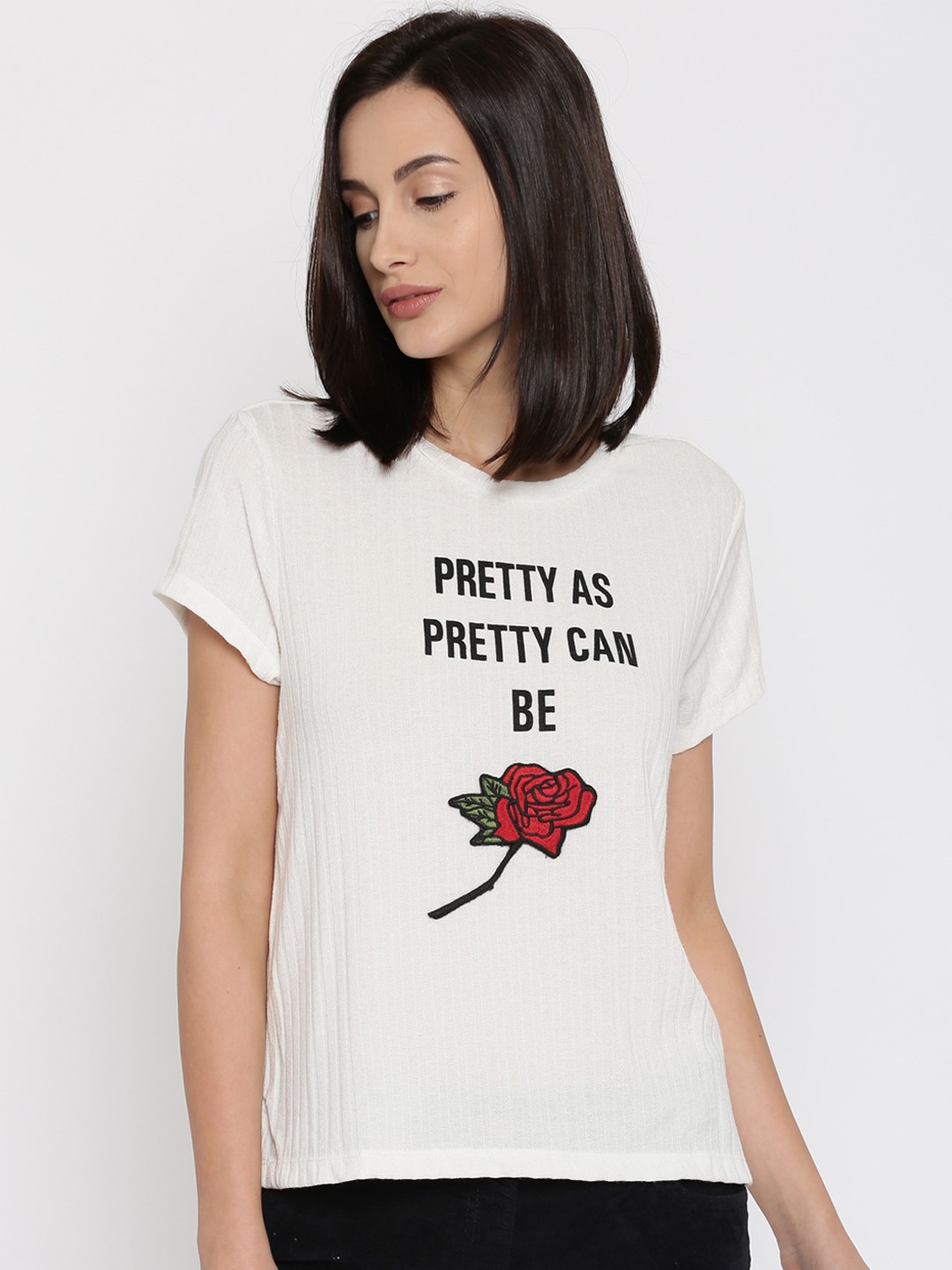

Honey by Pantaloons Women Off-White Printed Round Neck T-Shirt