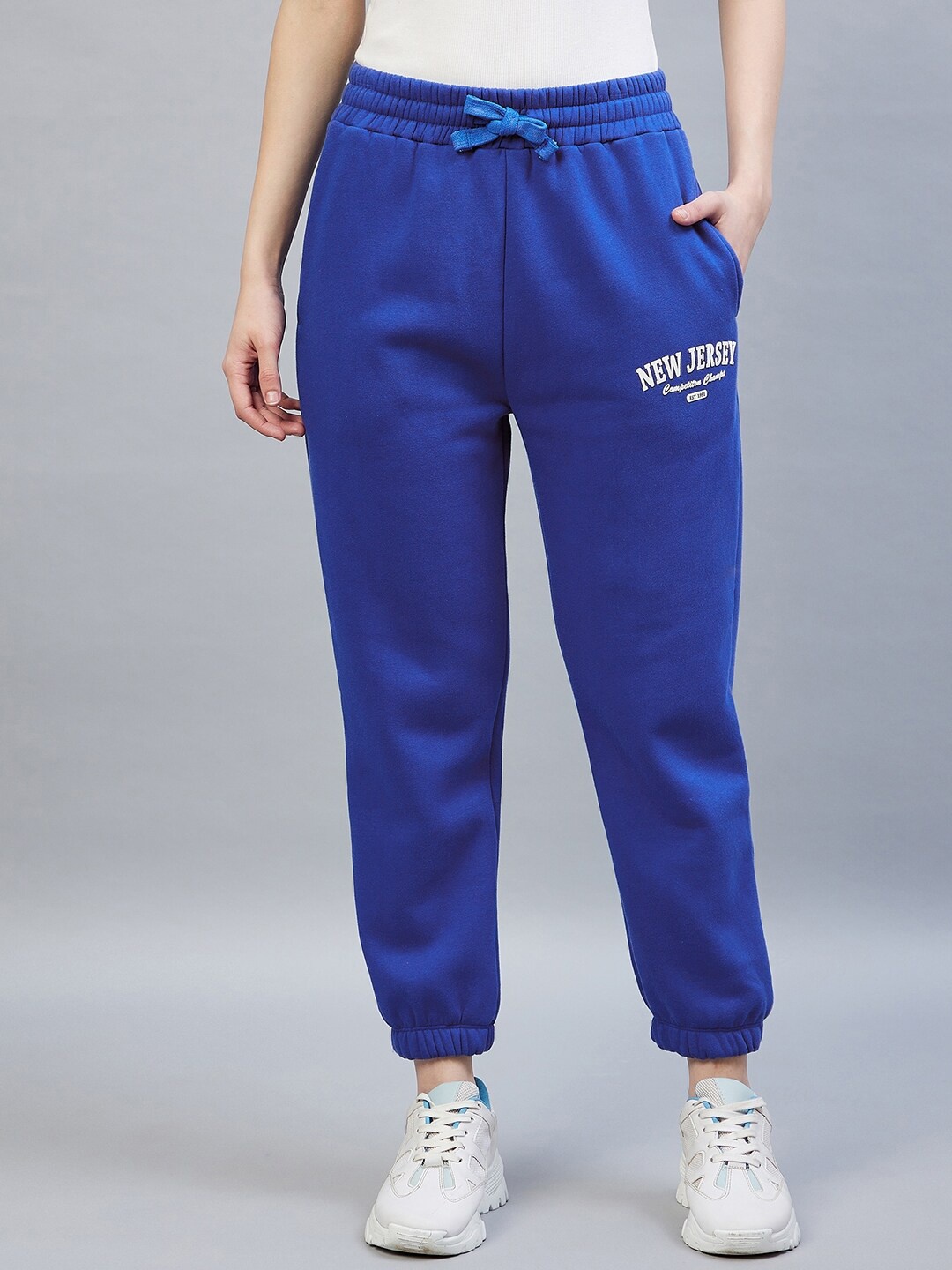

DELAN Women Blue Printed Cotton Regular Fit Joggers