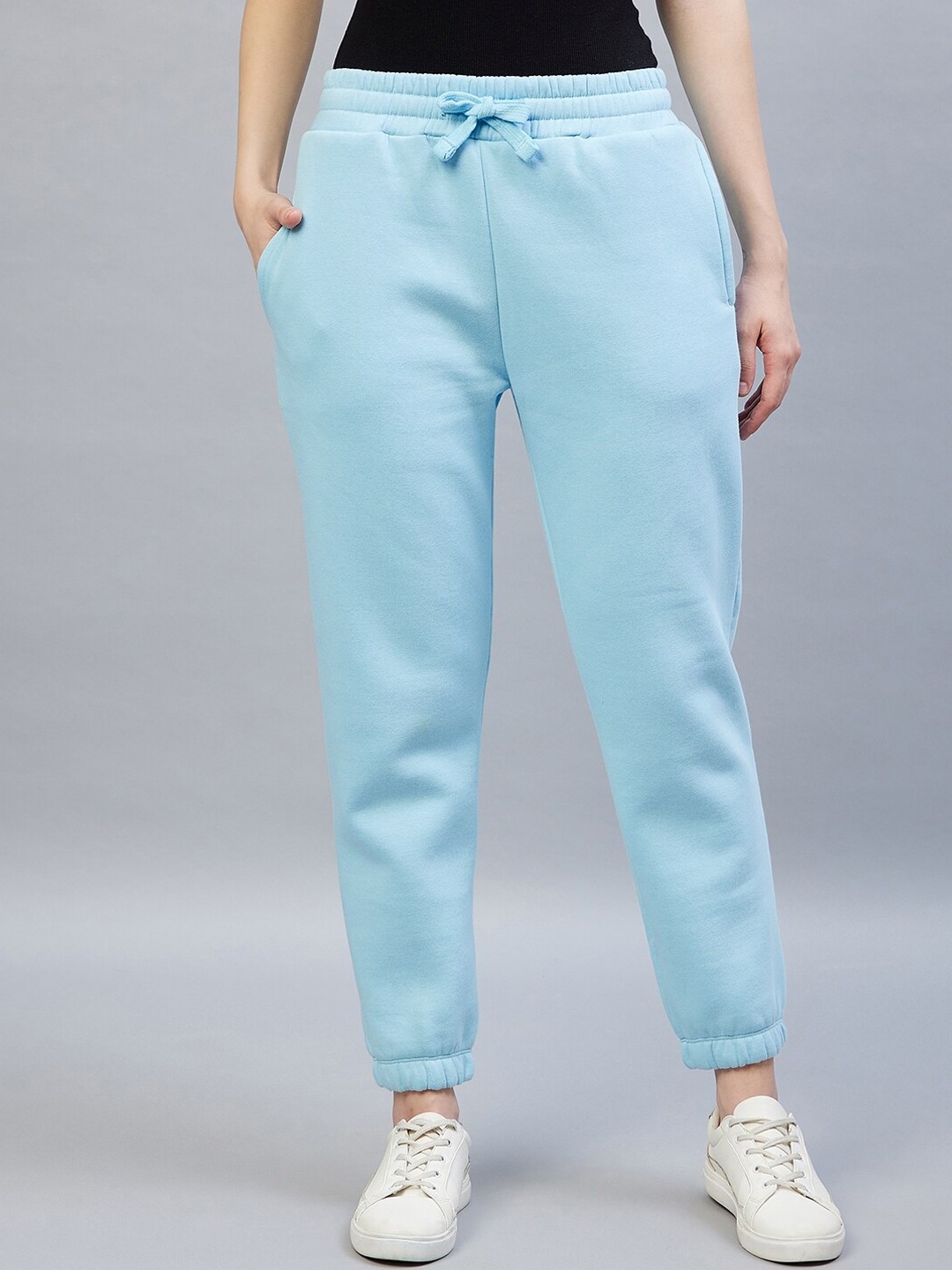 

DELAN Women Blue Solid Cotton Regular Fit Joggers