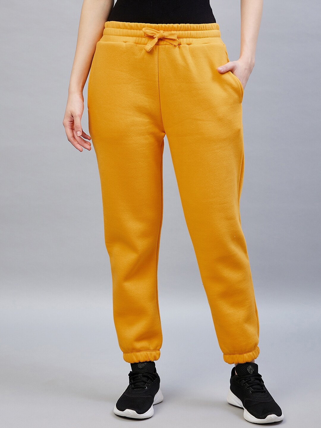 

DELAN Women Yellow Solid Cotton Regular Fit Joggers