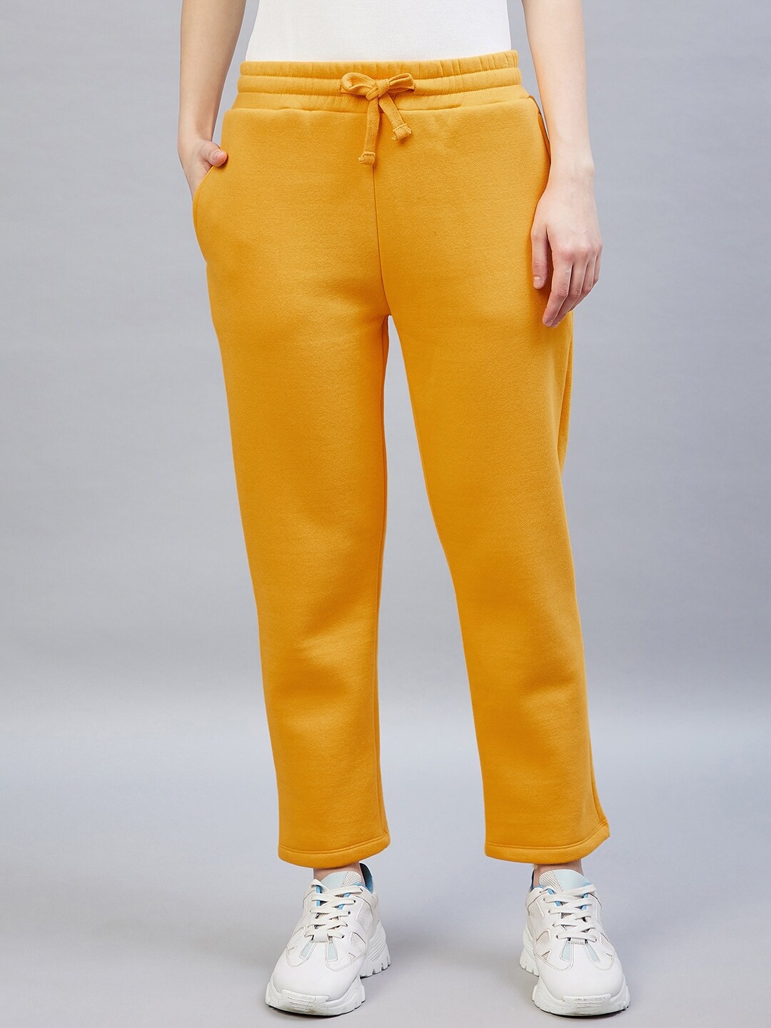 

DELAN Women Yellow Solid Cotton Regular Fit Track Pants