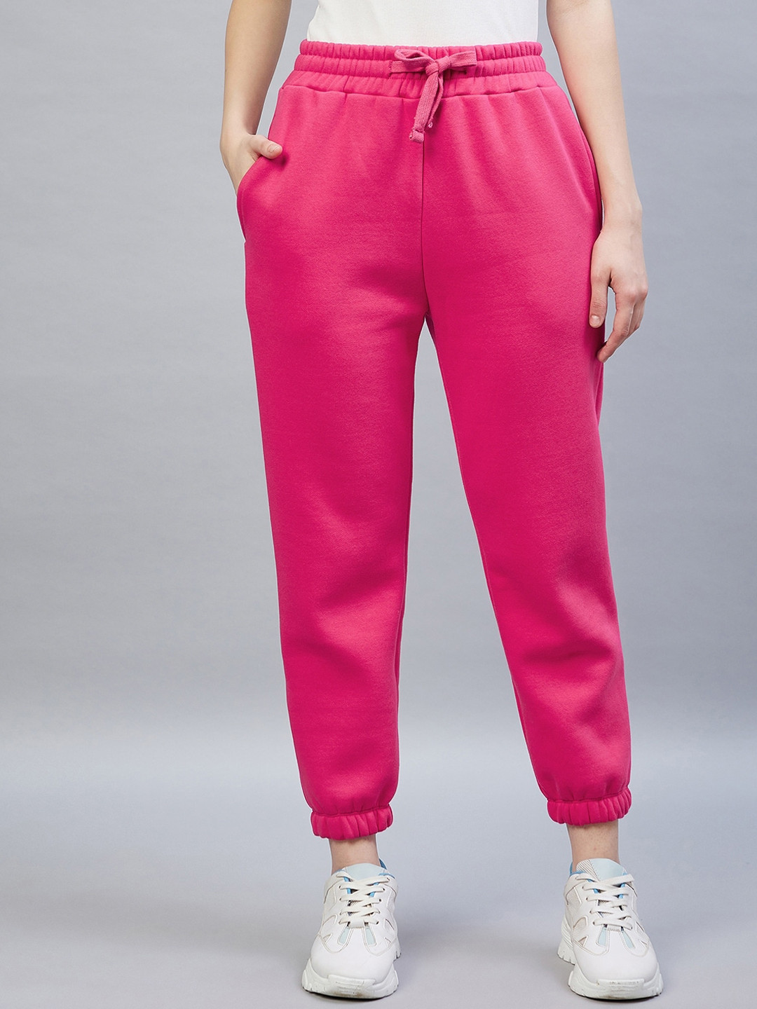 

DELAN Women Pink Solid Cotton Regular-Fit Joggers
