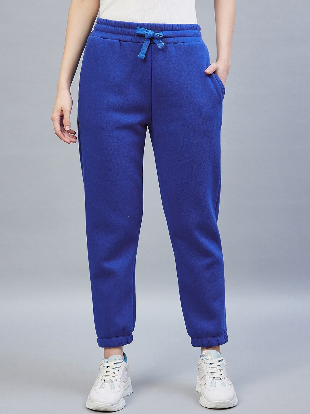 

DELAN Women Blue Solid Cotton Regular Fit Joggers