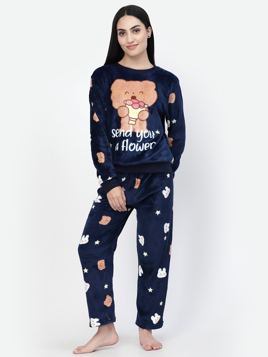 

KLOTTHE Women Printed Woollen Night Suit, Blue