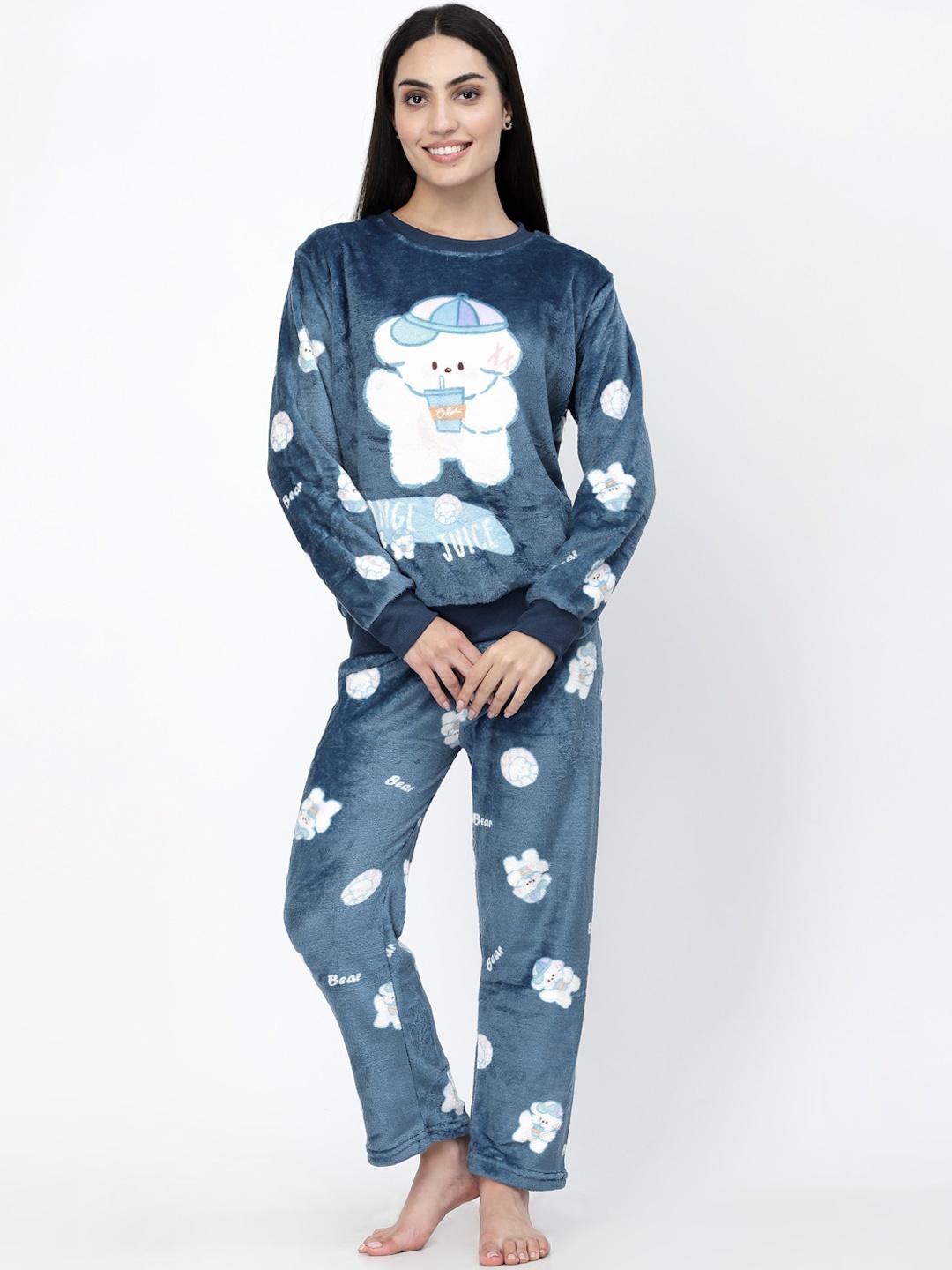 

KLOTTHE Women Printed Woollen Night Suit, Blue