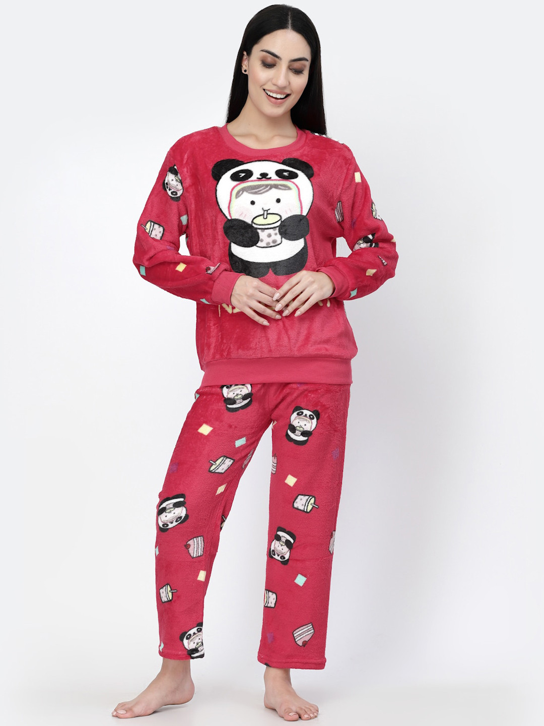 

KLOTTHE Women Red & White Printed Woolen Night suit