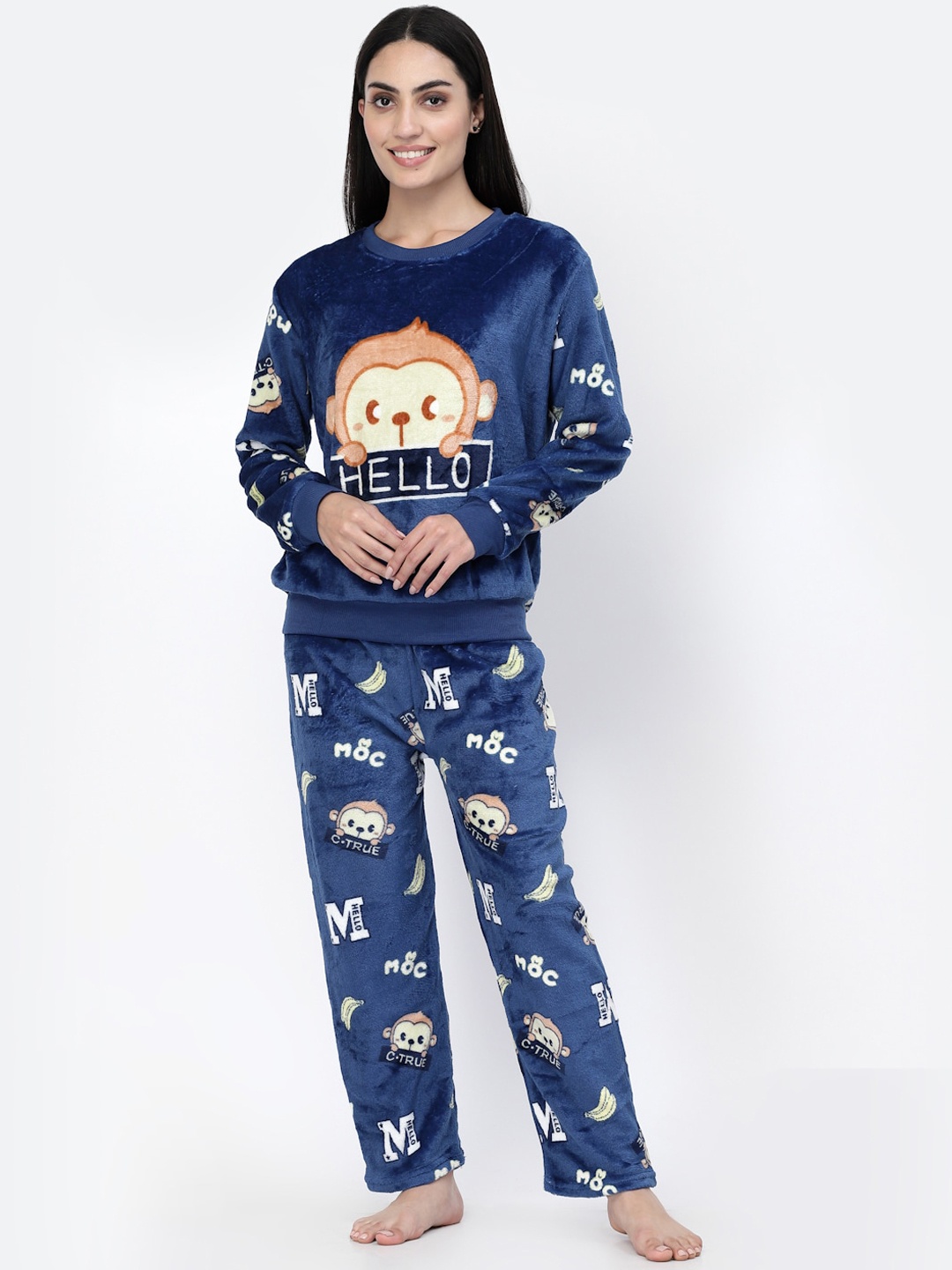 

KLOTTHE Women Printed Woollen Night Suit, Blue