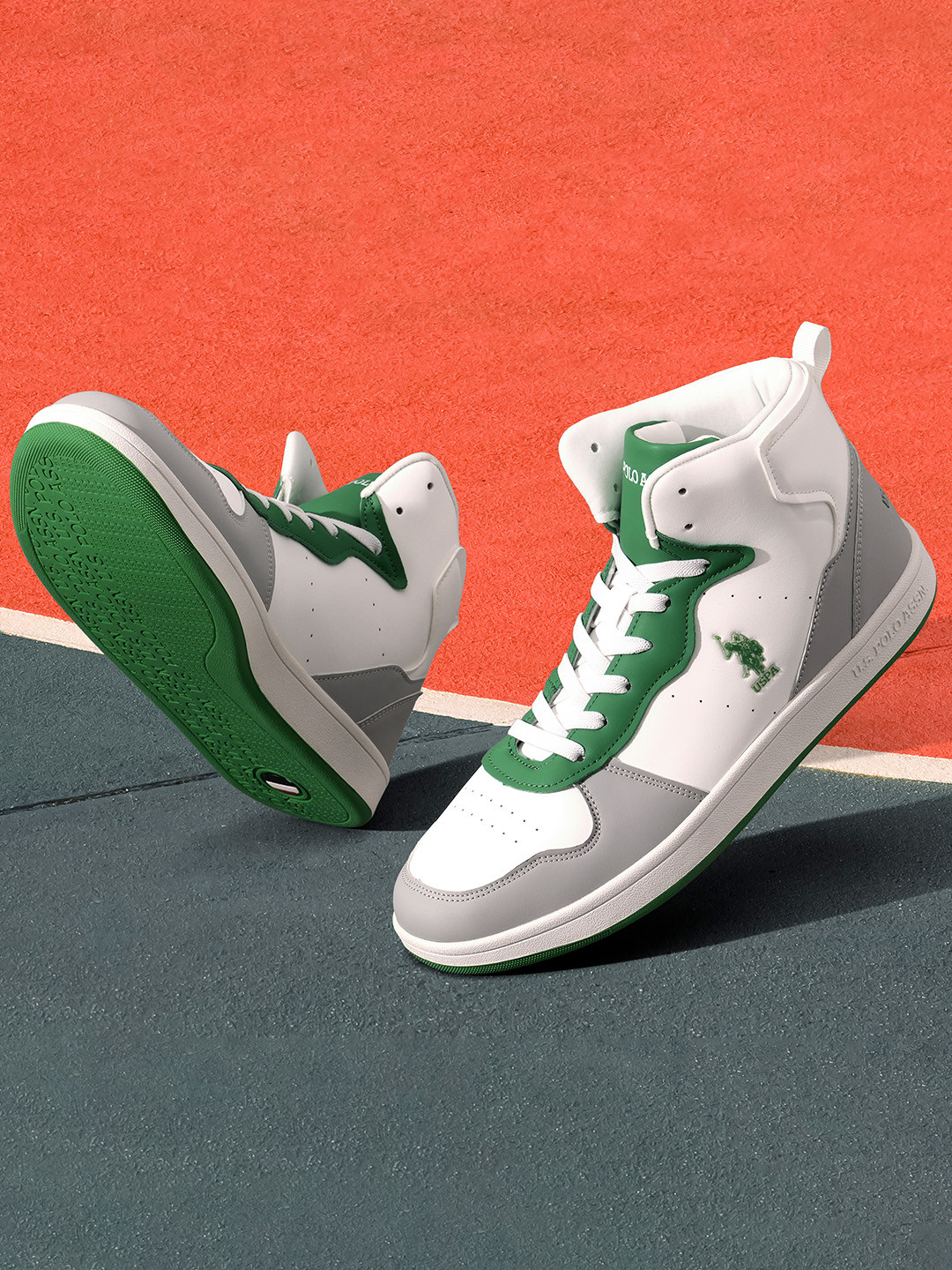 

U S Polo Assn Men Green Colourblocked PU SneakerS