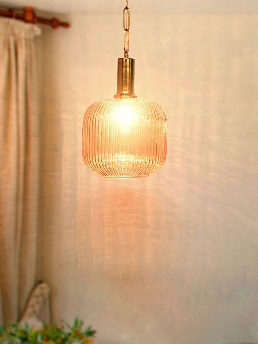

Fos Lighting Gold-Coloured Textured Glass Ceiling Pendant Lamp