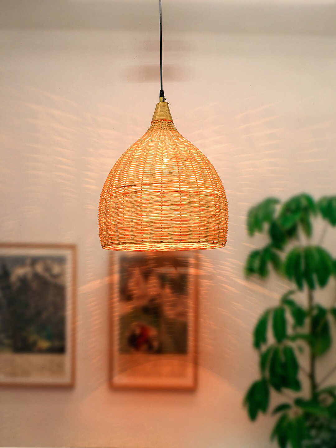 

Fos Lighting Beige Wicker Cane Dome Single Light Ceiling Lamp