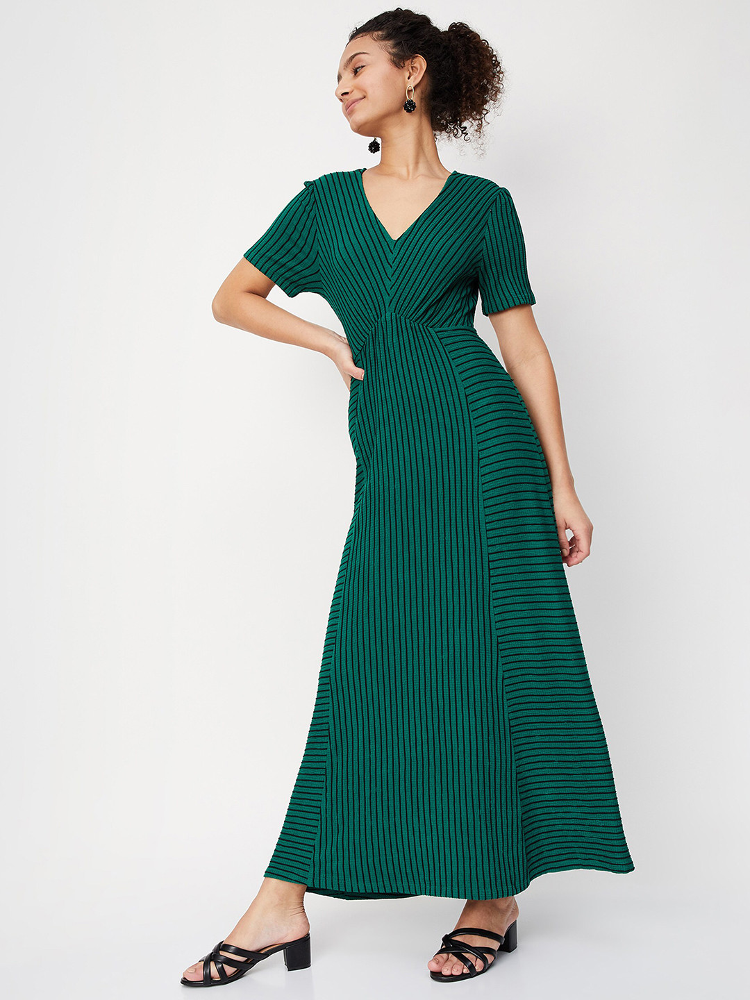 

max Women Green Striped Maxi Dress