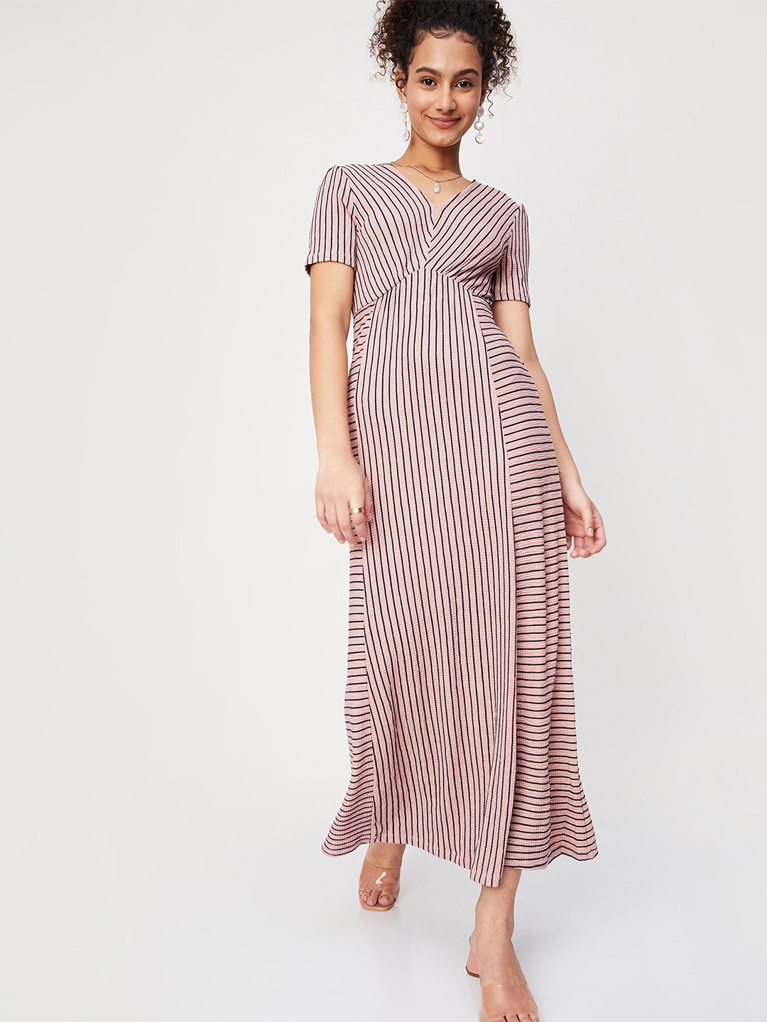 

max Women Pink Striped Maxi Dress