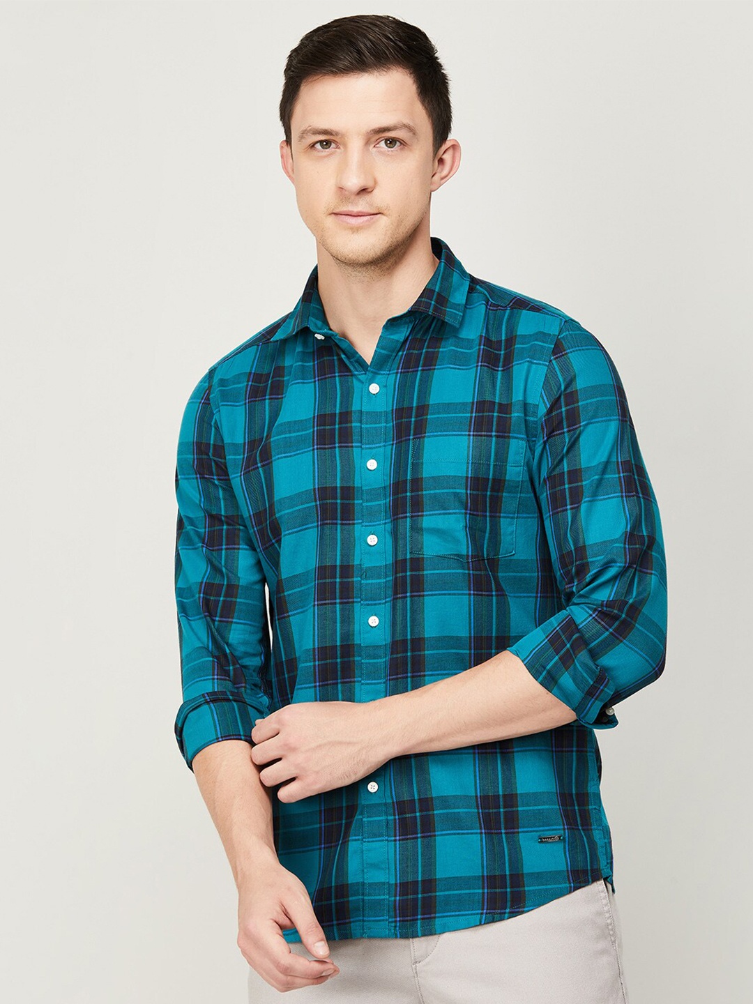 

Bossini Men Green Tartan Checked Casual Shirt