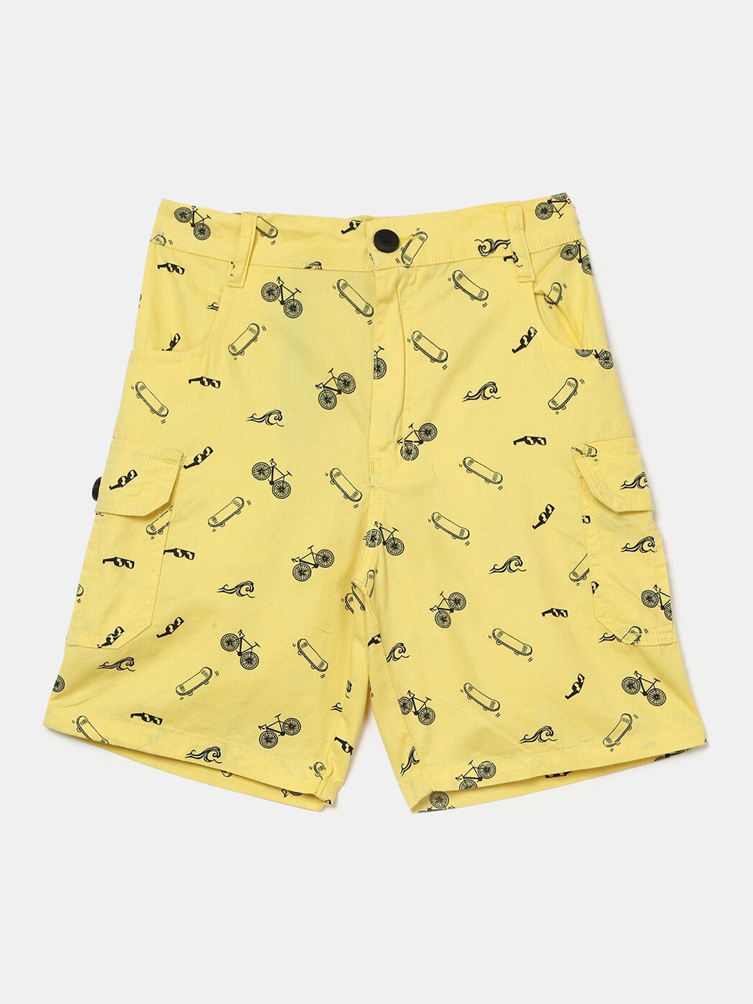 

V-Mart Boys Yellow Conversational Printed Cotton Shorts