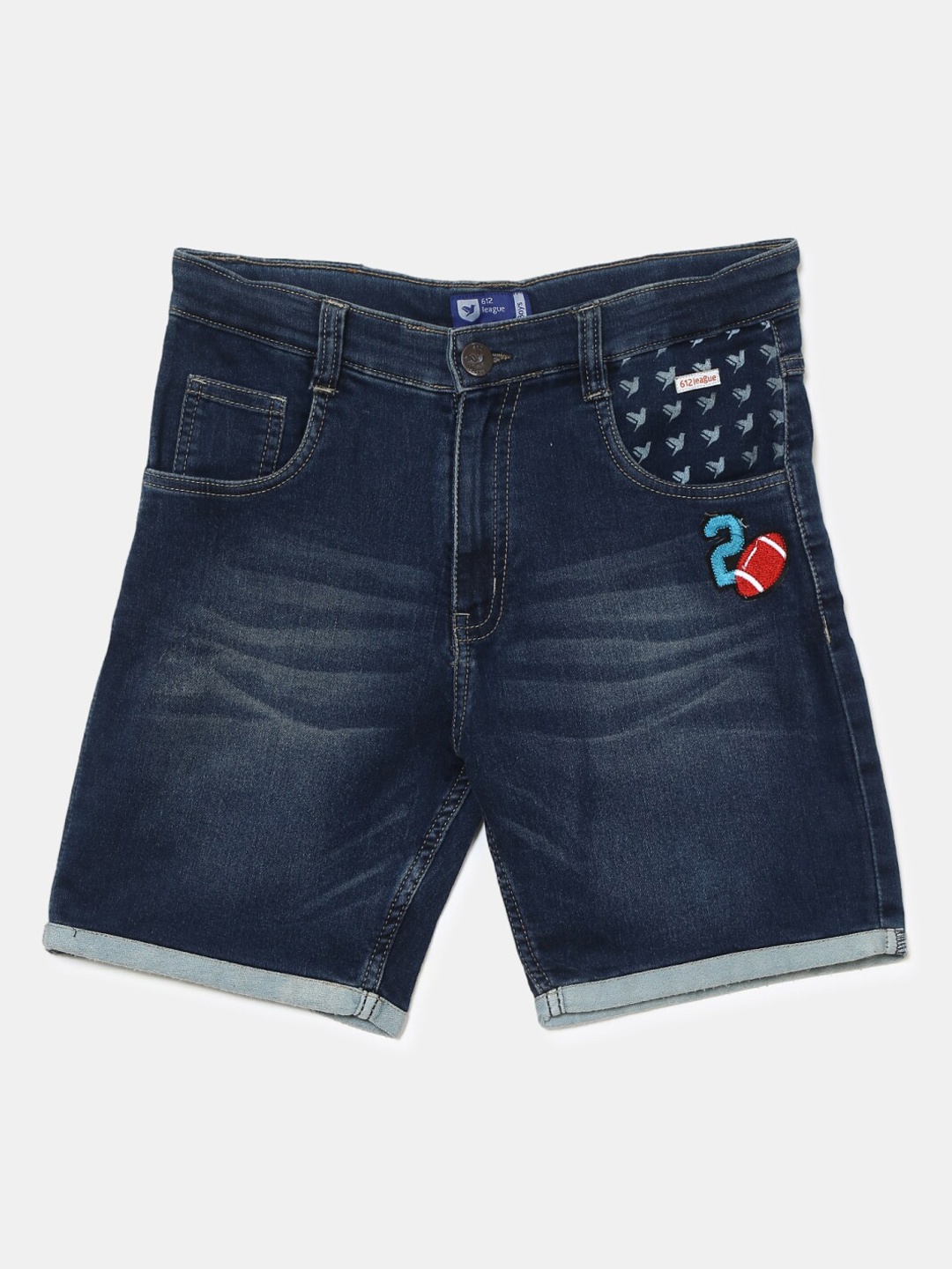 

V-Mart Boys Navy Blue Washed Washed Outdoor Denim Shorts