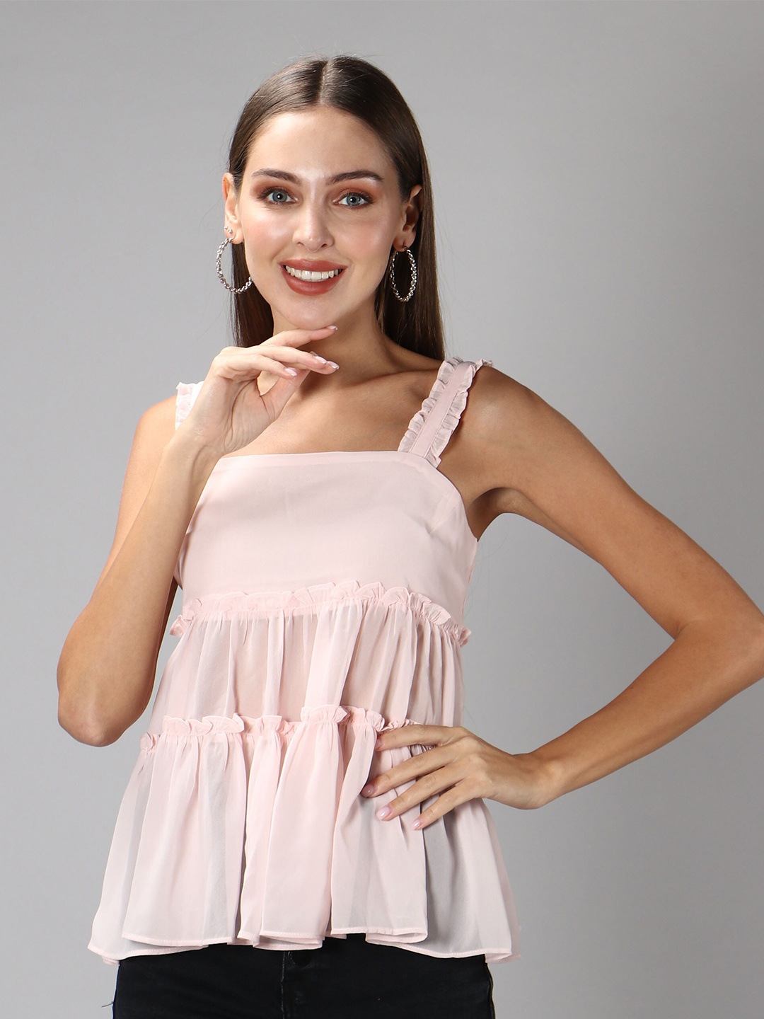 

Amagyaa Pink Ruffles Georgette Tiered Top