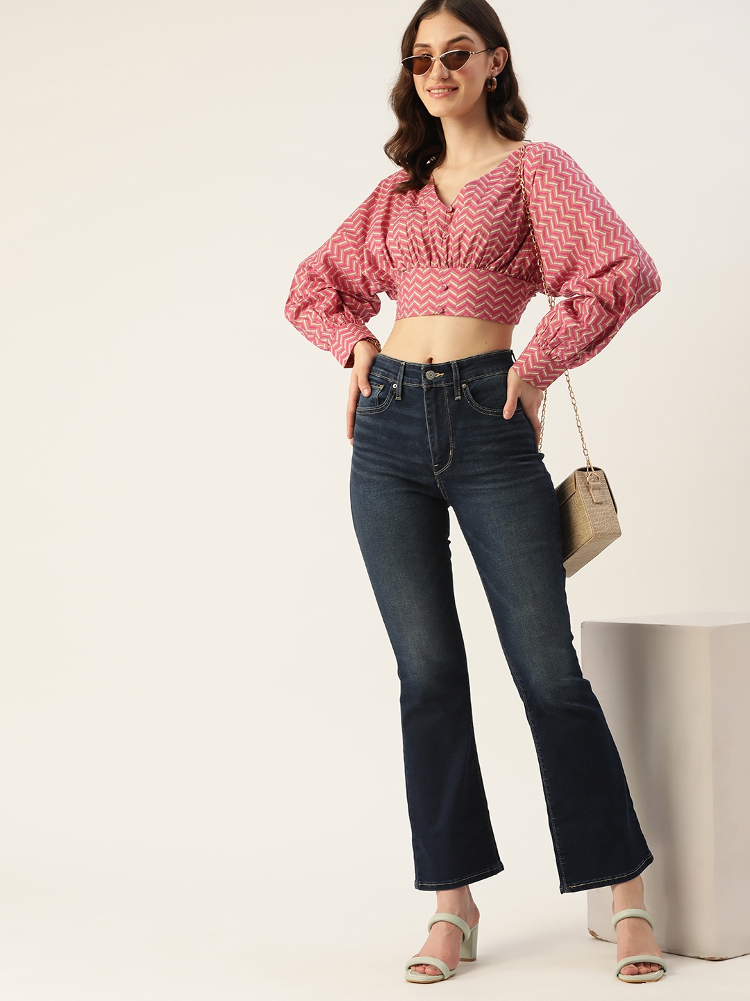 

DressBerry Women Pink & Beige Striped Crop Top