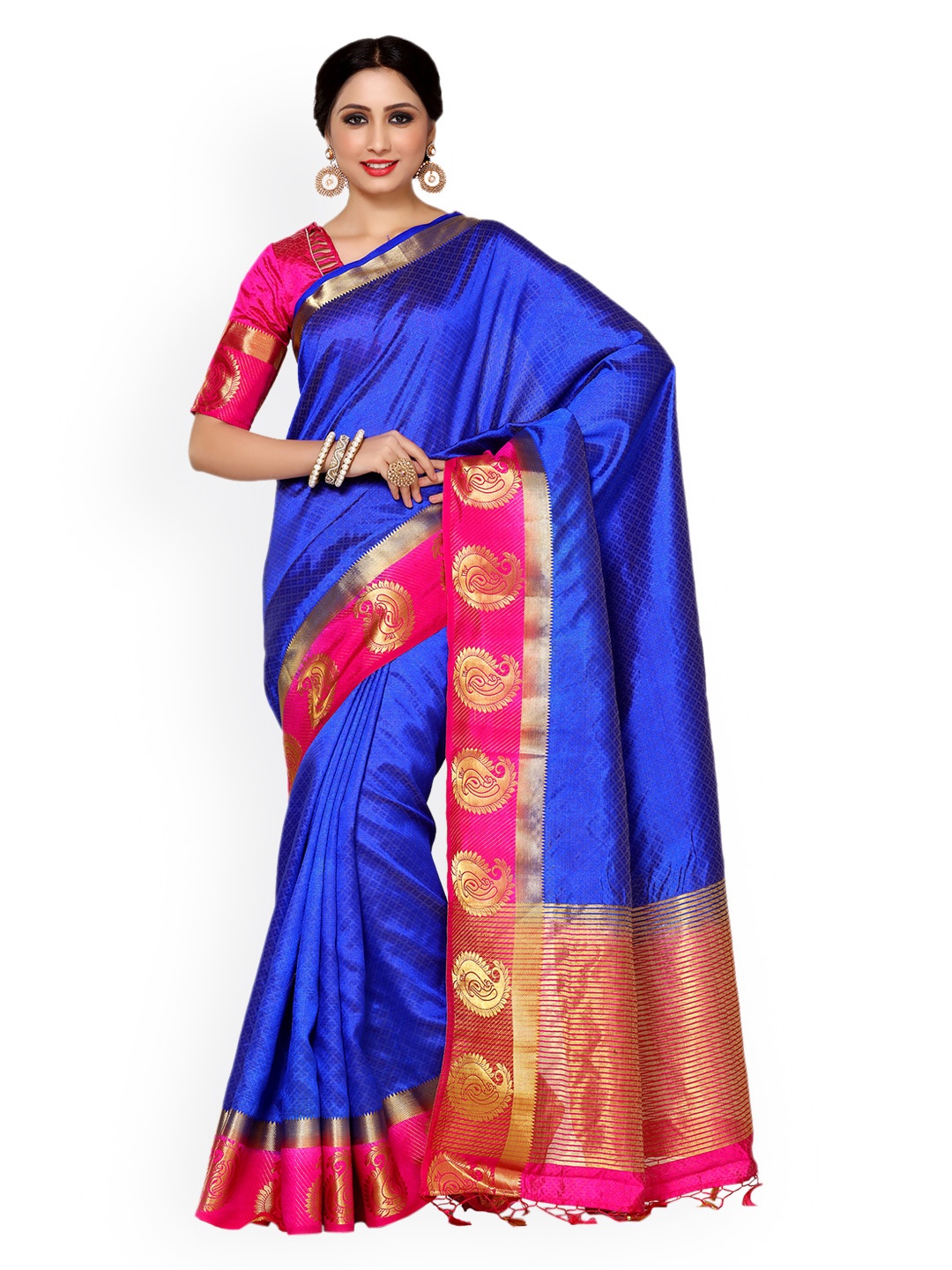 

MIMOSA Blue Art Silk Woven Design Kanjeevaram Saree