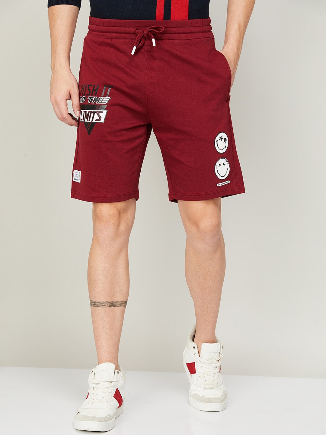 

SmileyWorld Men Red Printed Cotton Sports Shorts