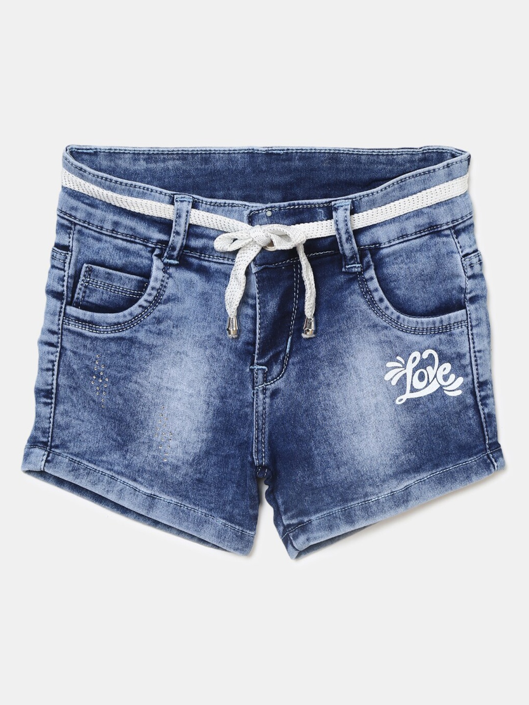 

V-Mart Girls Blue Washed Cotton Denim Shorts