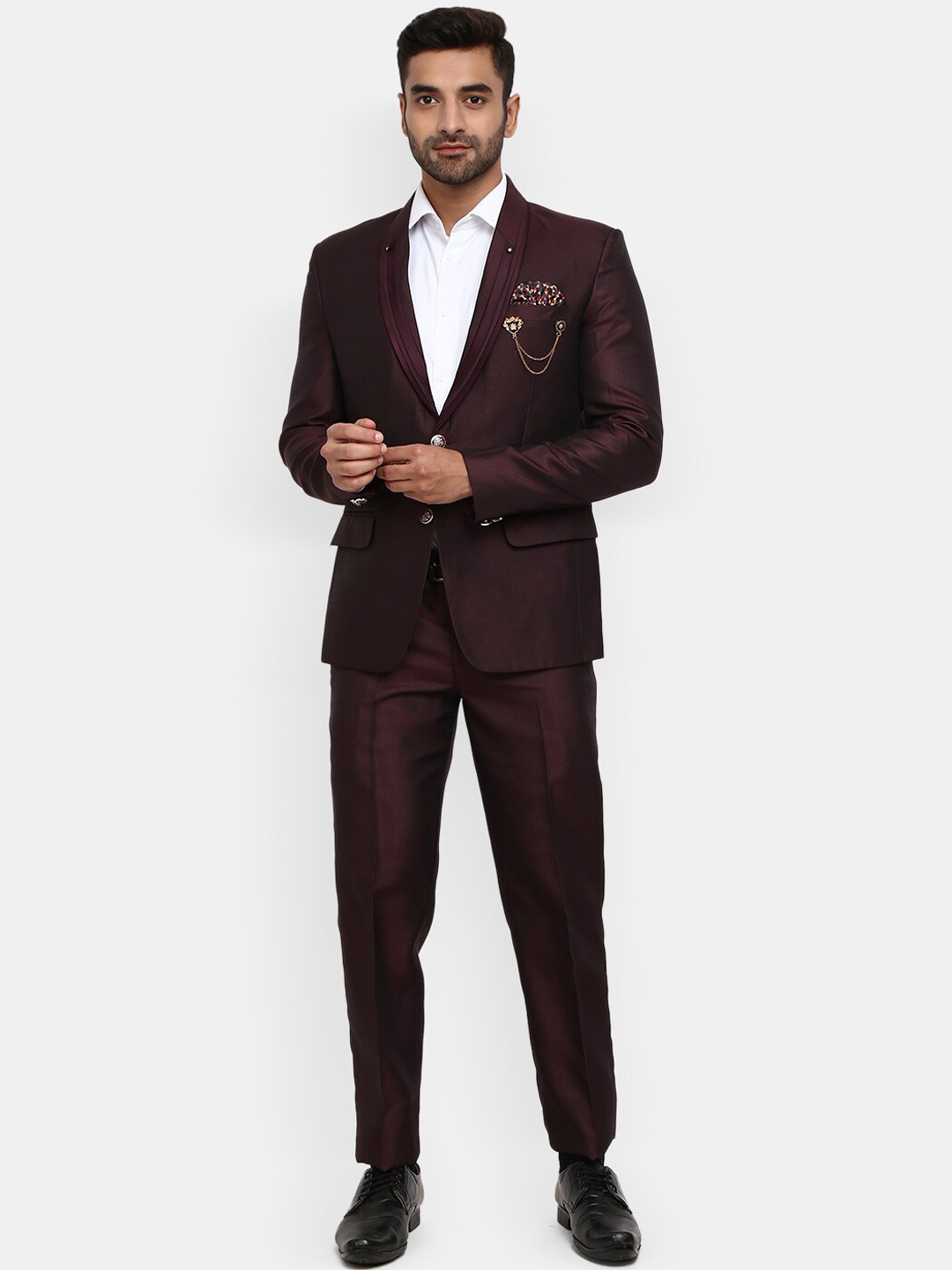 

V-Mart Men Maroon Solid Single Breasted 2-Piece Suits