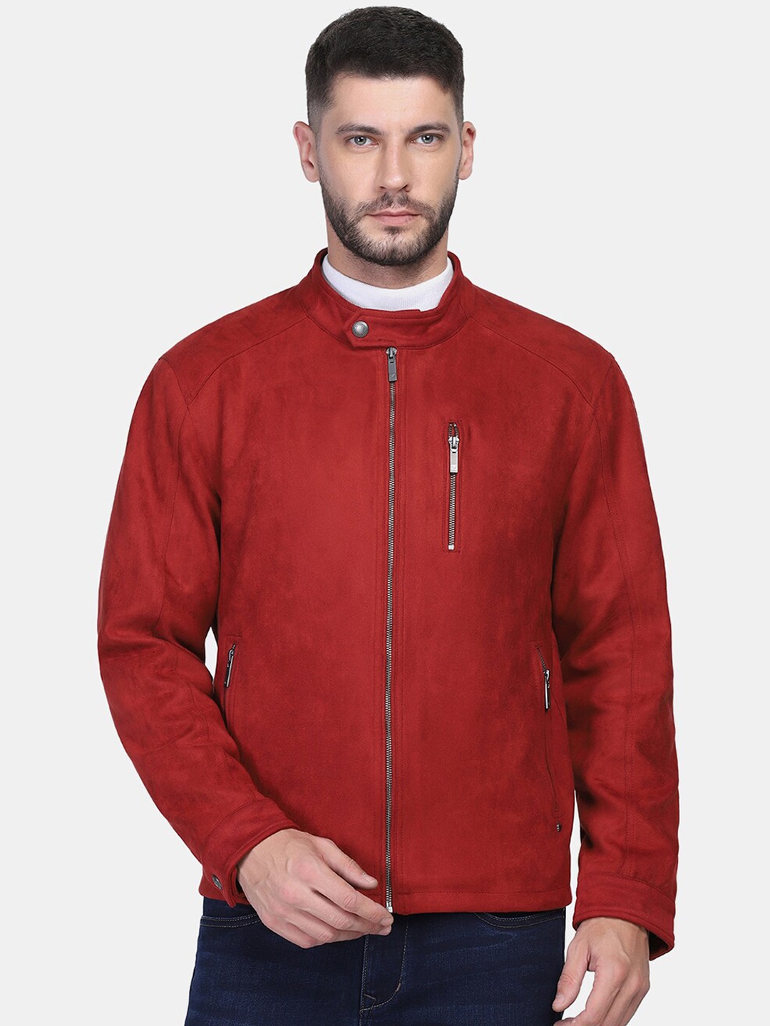 

Blackberrys Men Rust Red Solid Biker Jacket