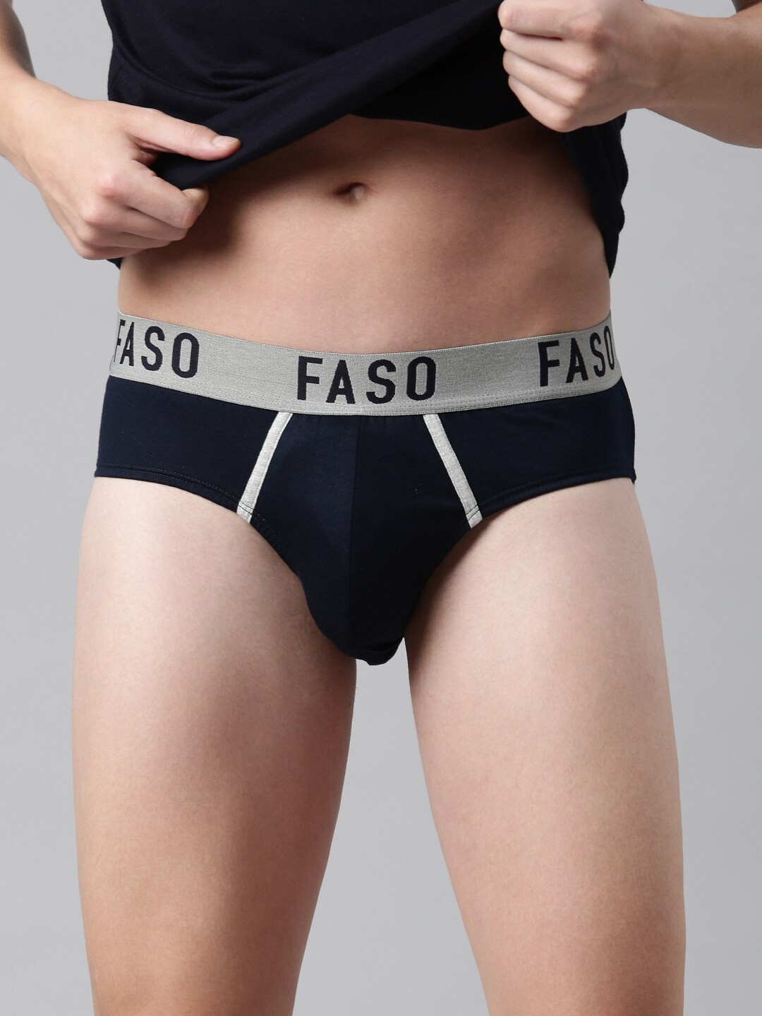 

FASO Men Navy Blue Solid Pure Cotton Basic Briefs FA1005