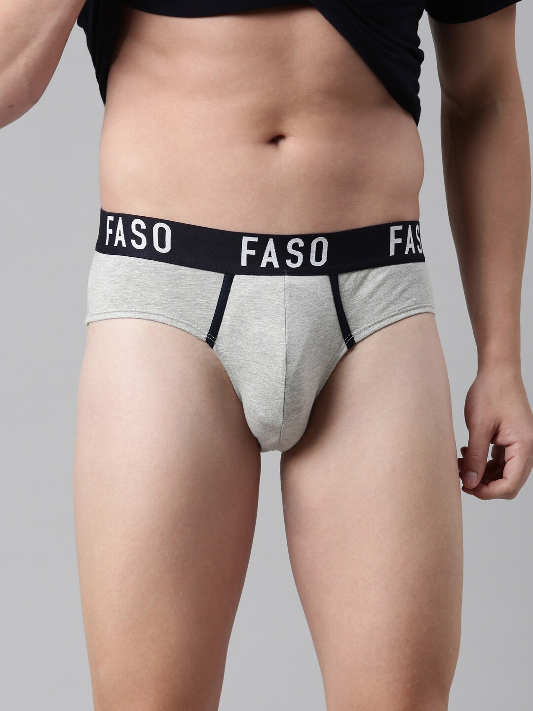 

FASO Men Grey Melange Pure Cotton Basic Briefs FA1005