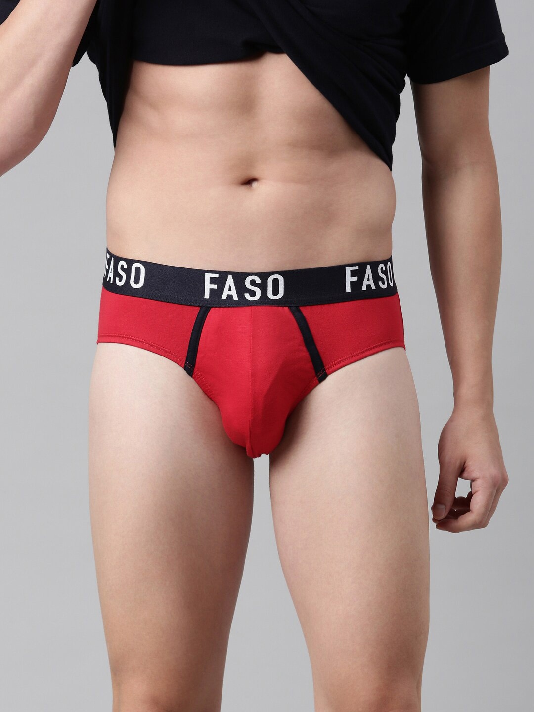 

FASO Men Red Pure Cotton Basic Briefs FA1005