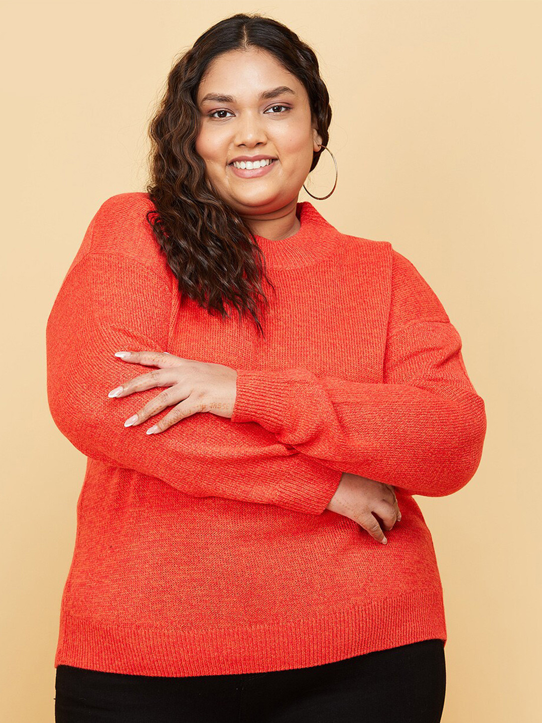 

max Women Plus Size Red Ribbed Pullover