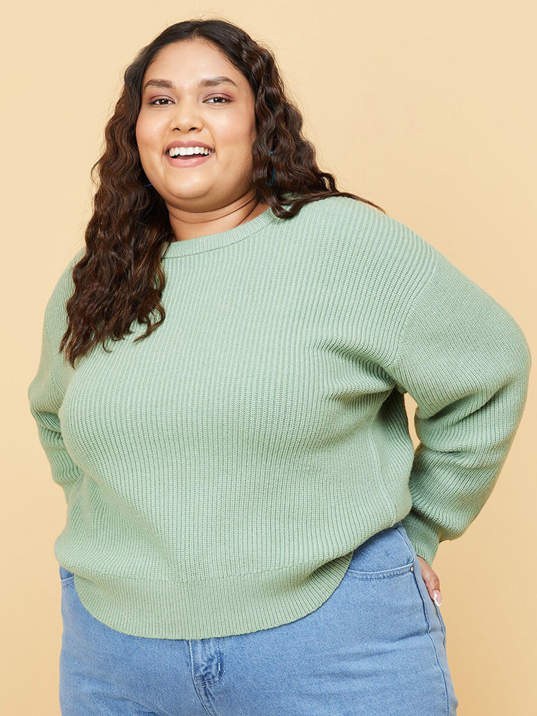 

max Women Plus Size Green Pullover Sweater