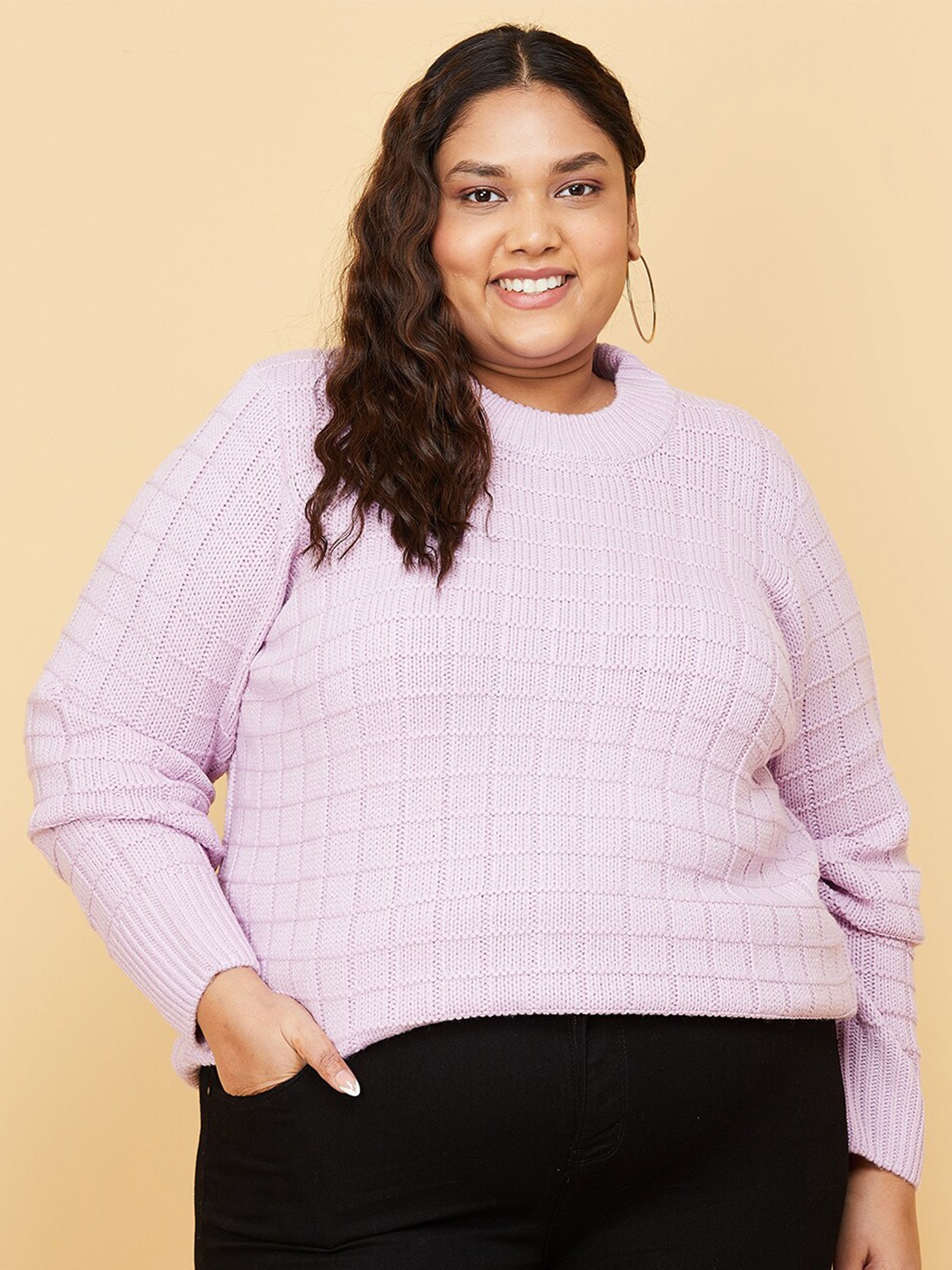 

max Women Plus Size Lavender Cable Knit Acrylic Pullover