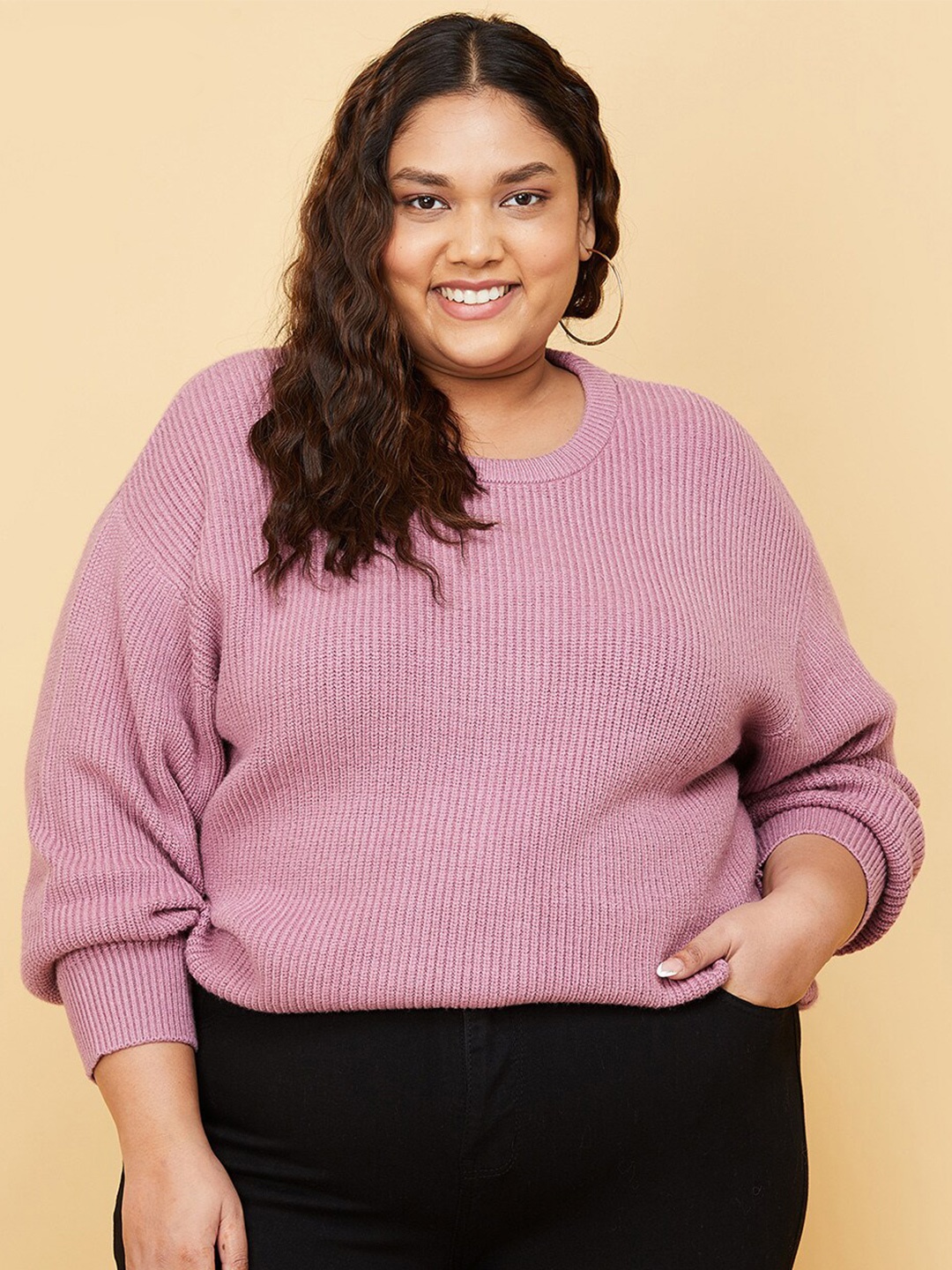

max Women Plus Size Mauve Ribbed Pullover Sweater