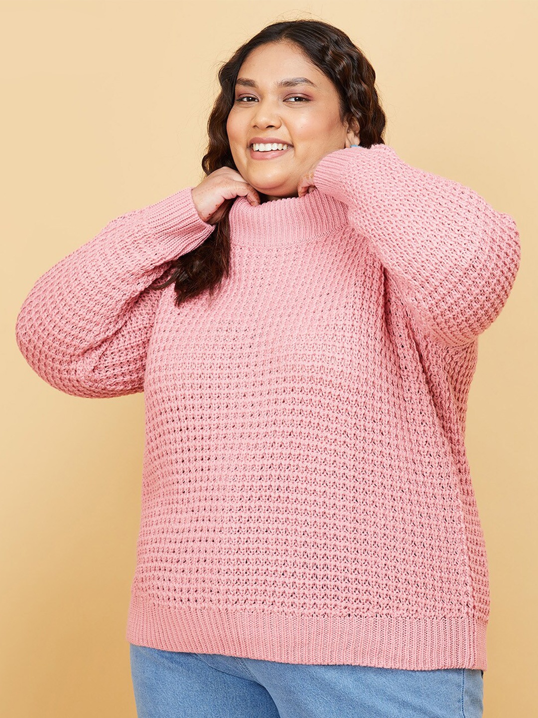 

max Women Plus Size Pink Ribbed Pullover Sweater