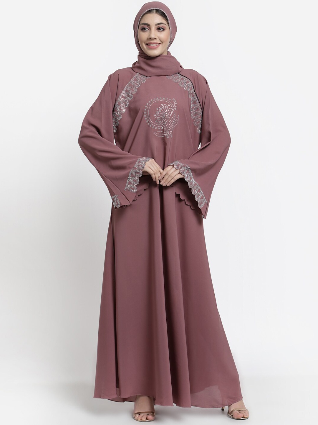 

Arrabi Women Pink Solid Burqa With Scarf