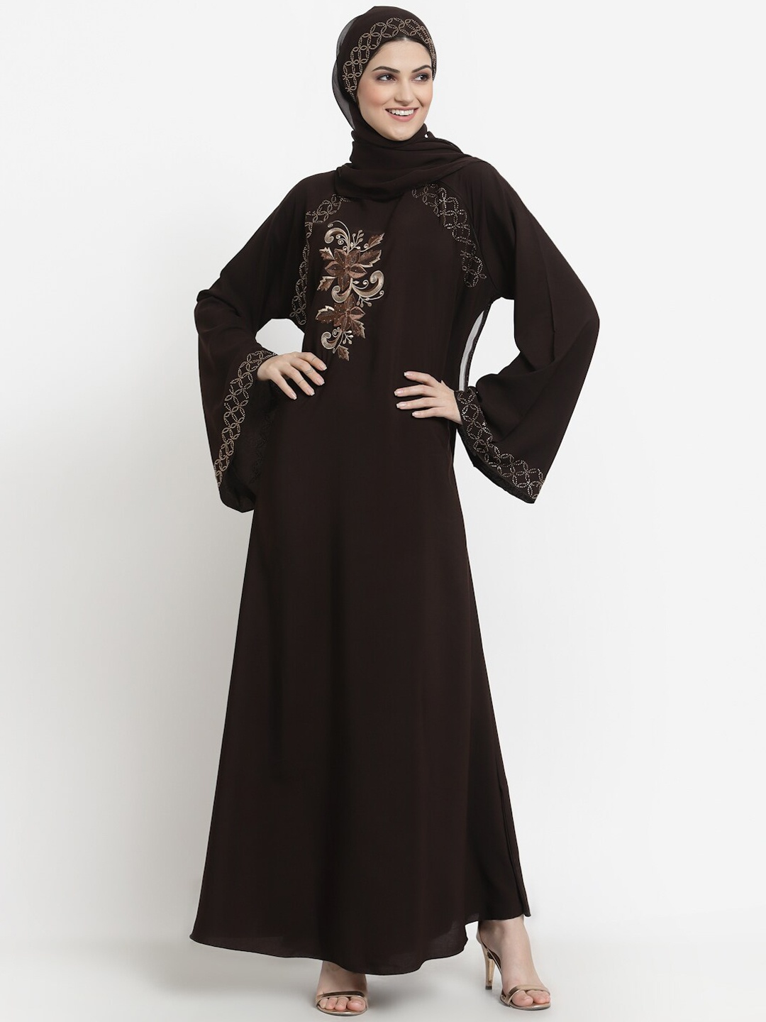 

Arrabi Women Coffee Brown Solid Burqa With Scarf