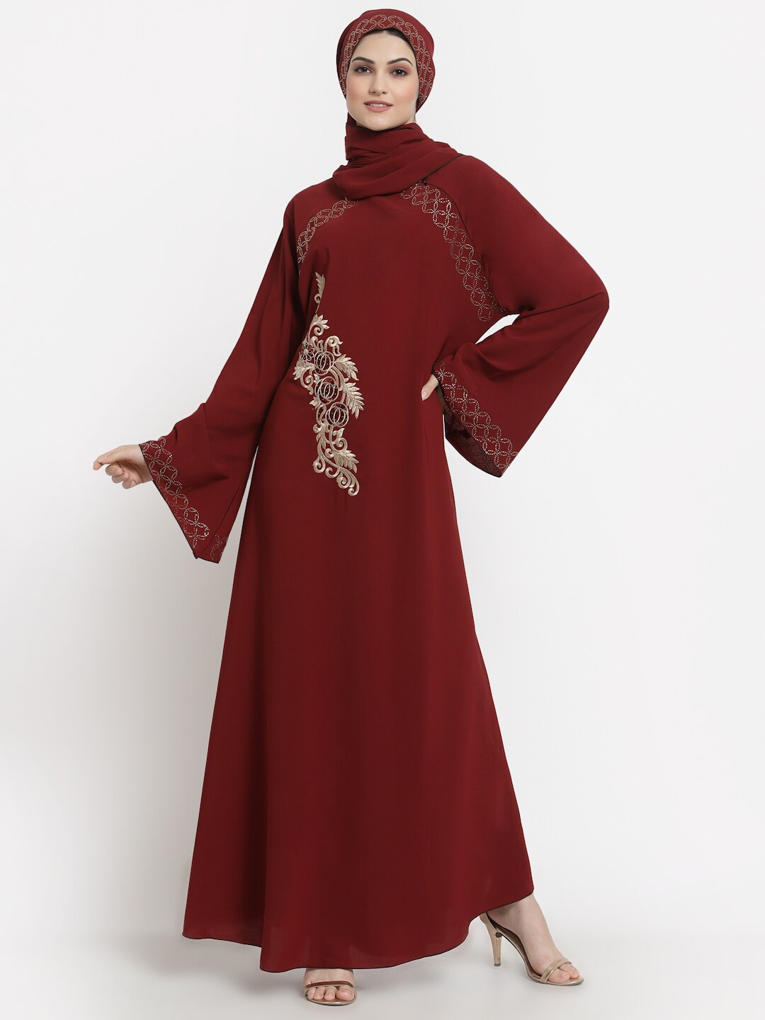 

Arrabi Women Red Solid Burqa With Scarf