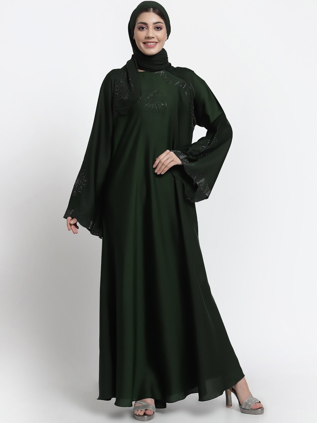 

Arrabi Women Green Solid Burqa With scarf