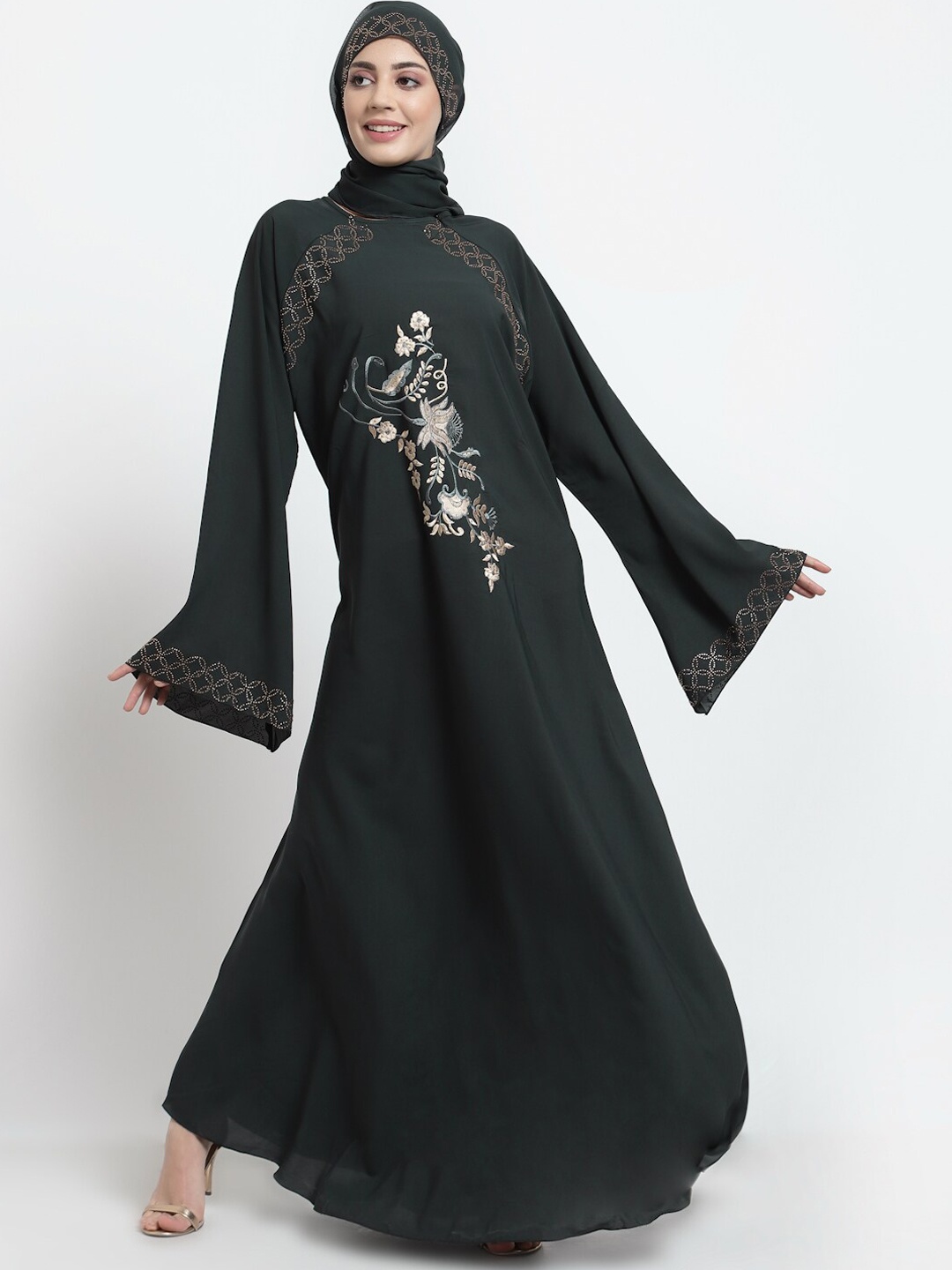 

Arrabi Women Grey Embellished Burqas