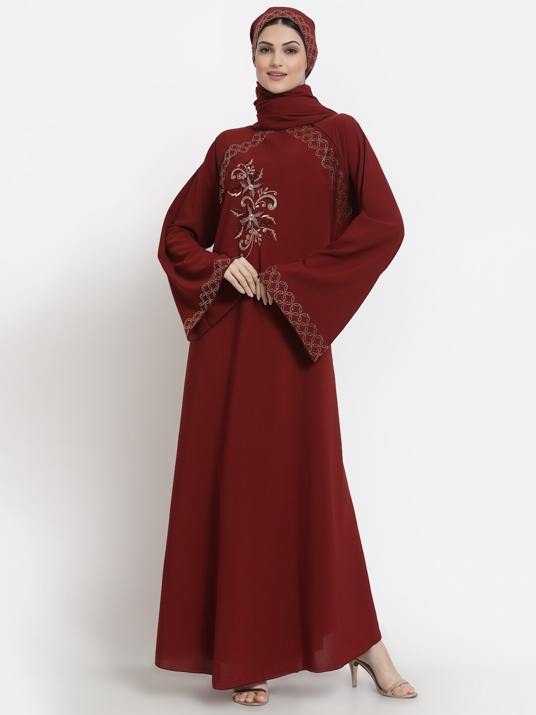 

Arrabi Women Red Embroidered Burqas With Scarf