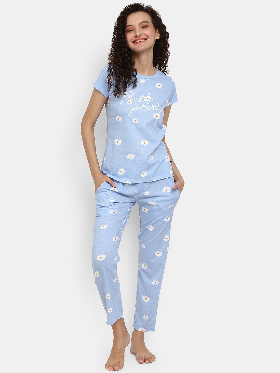 

V-Mart Women Blue & White Printed Night Suit