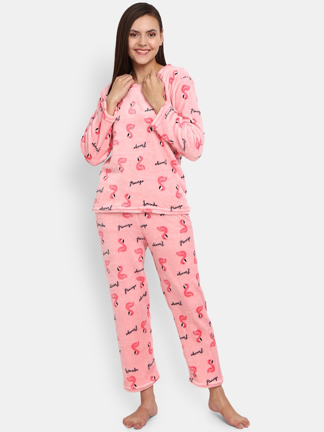 

V-Mart Women Pink & Black Printed Night Suit