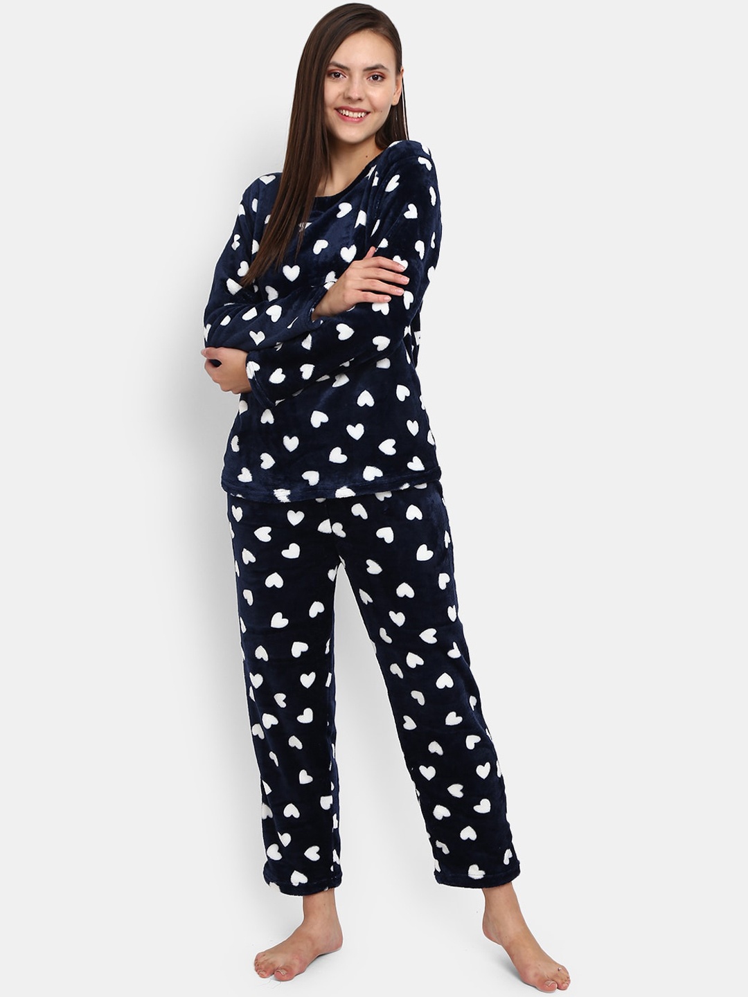 

V-Mart Women Navy Blue & White Printed Night Suit