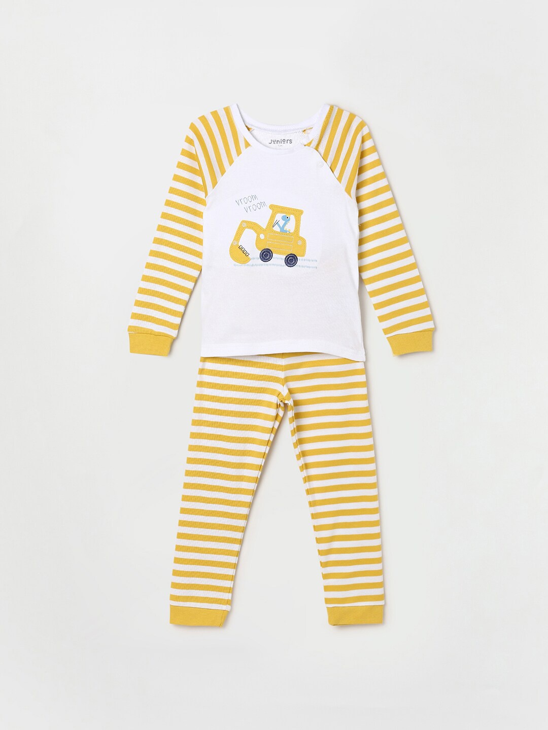 

Juniors by Lifestyle Boys Yellow & White Printed Pure Cotton T-shirt with Pyjamas