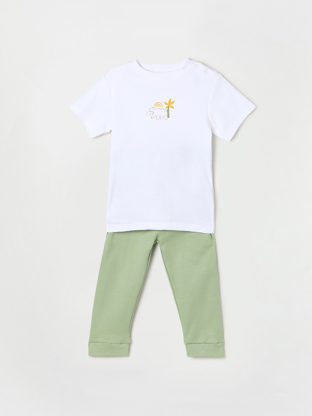 

Juniors by Lifestyle Boys Green & White Printed Pure Cotton T-shirt with Pyjamas
