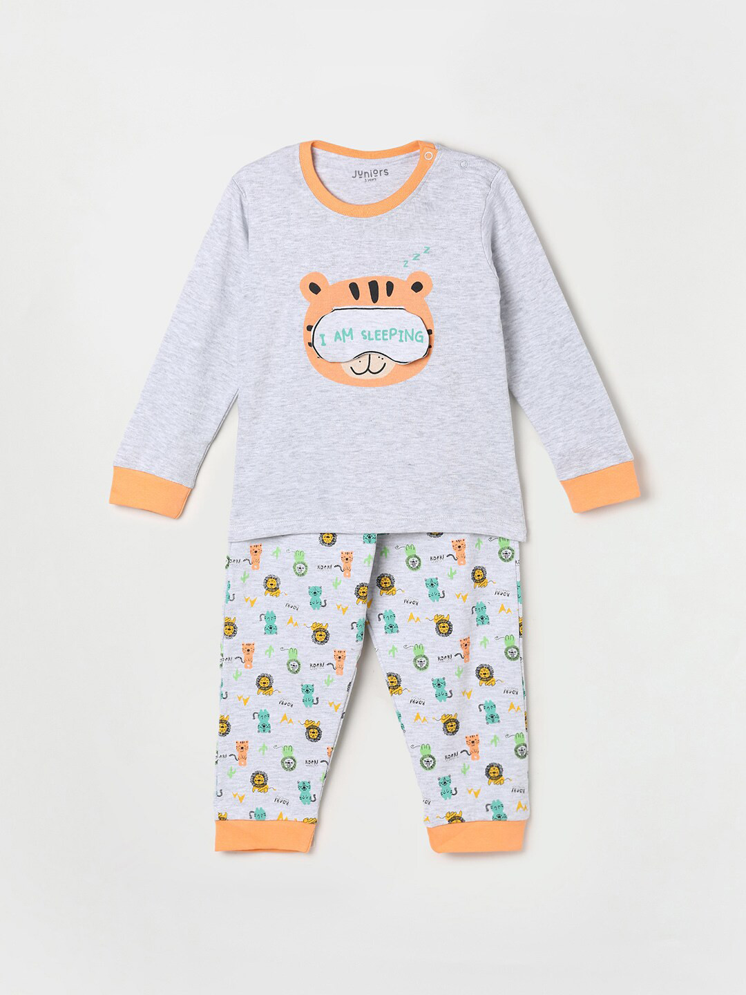 

Juniors by Lifestyle Boys Grey & Pink Printed Pure Cotton T-shirt with Pyjamas