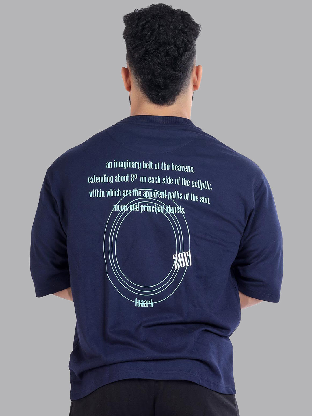 

FUAARK Men Navy Blue Typography Printed Anti Odour Oversized T-shirt