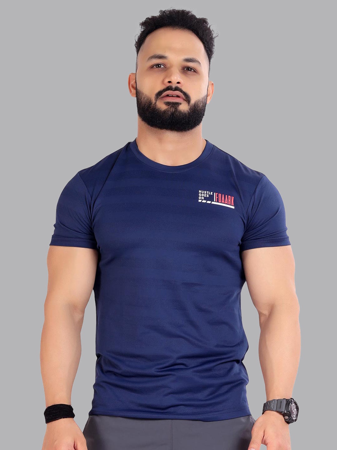 

FUAARK Men Navy Blue Solid Anti Odour Slim Fit T-shirt