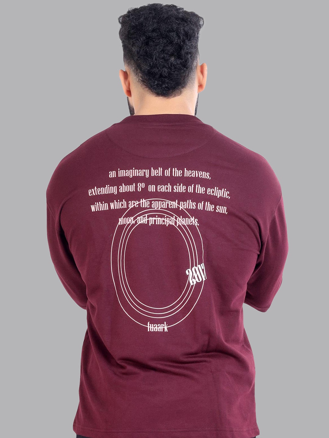 

FUAARK Men Maroon Typography Printed Anti Odour Oversized Cotton T-shirt