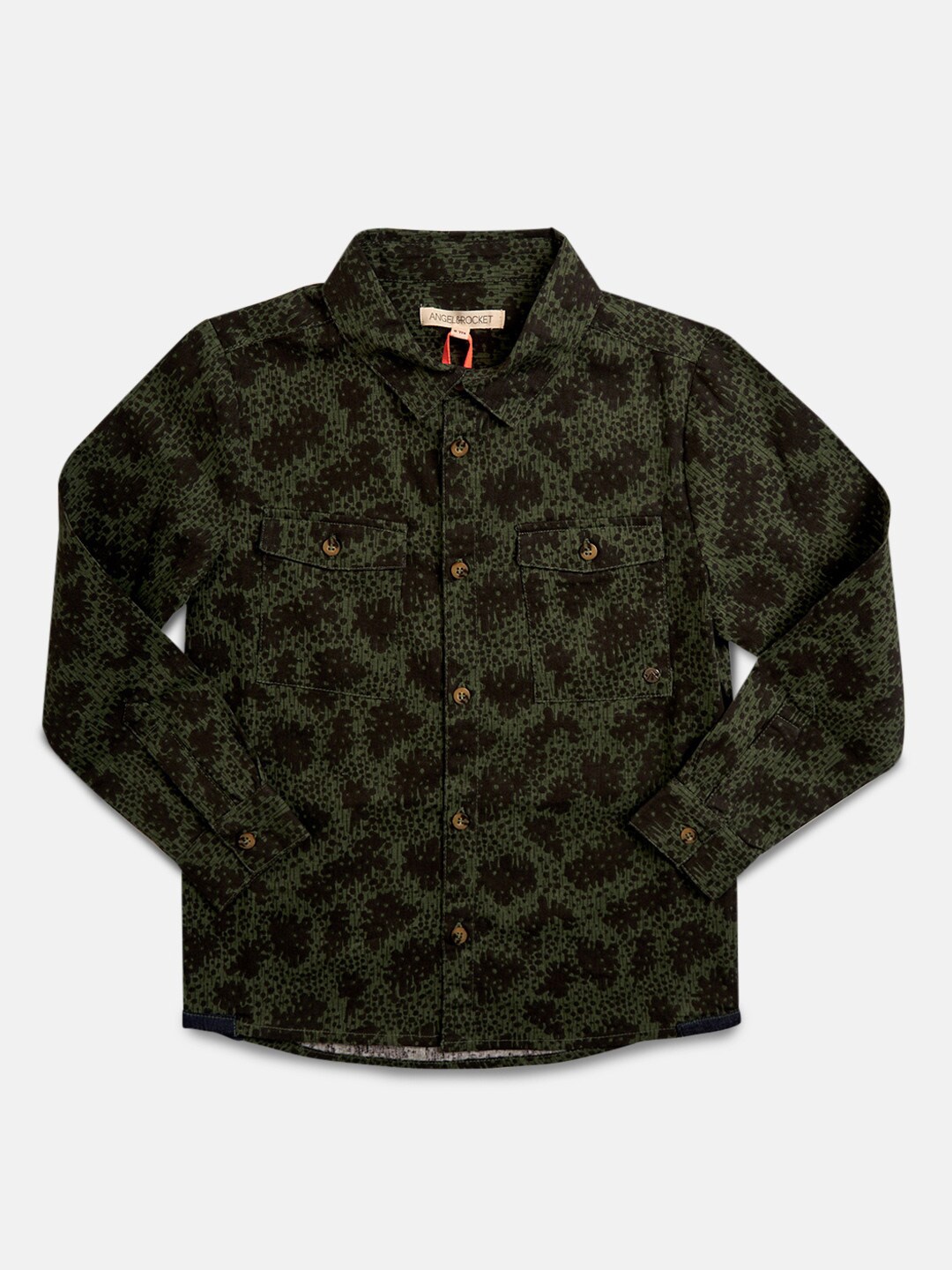 

Angel & Rocket Boys Green Classic Printed Casual Shirt